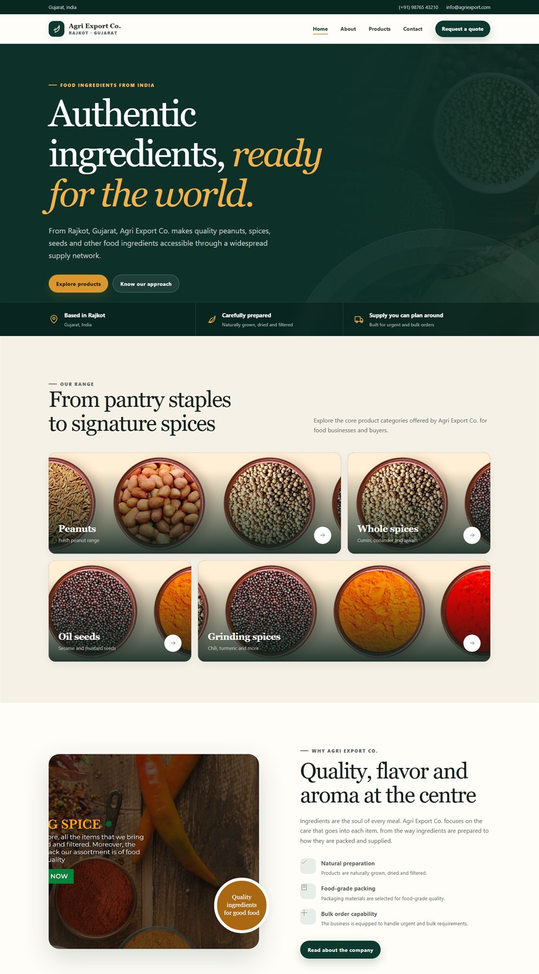 Homepage of a agri & spice exporter website