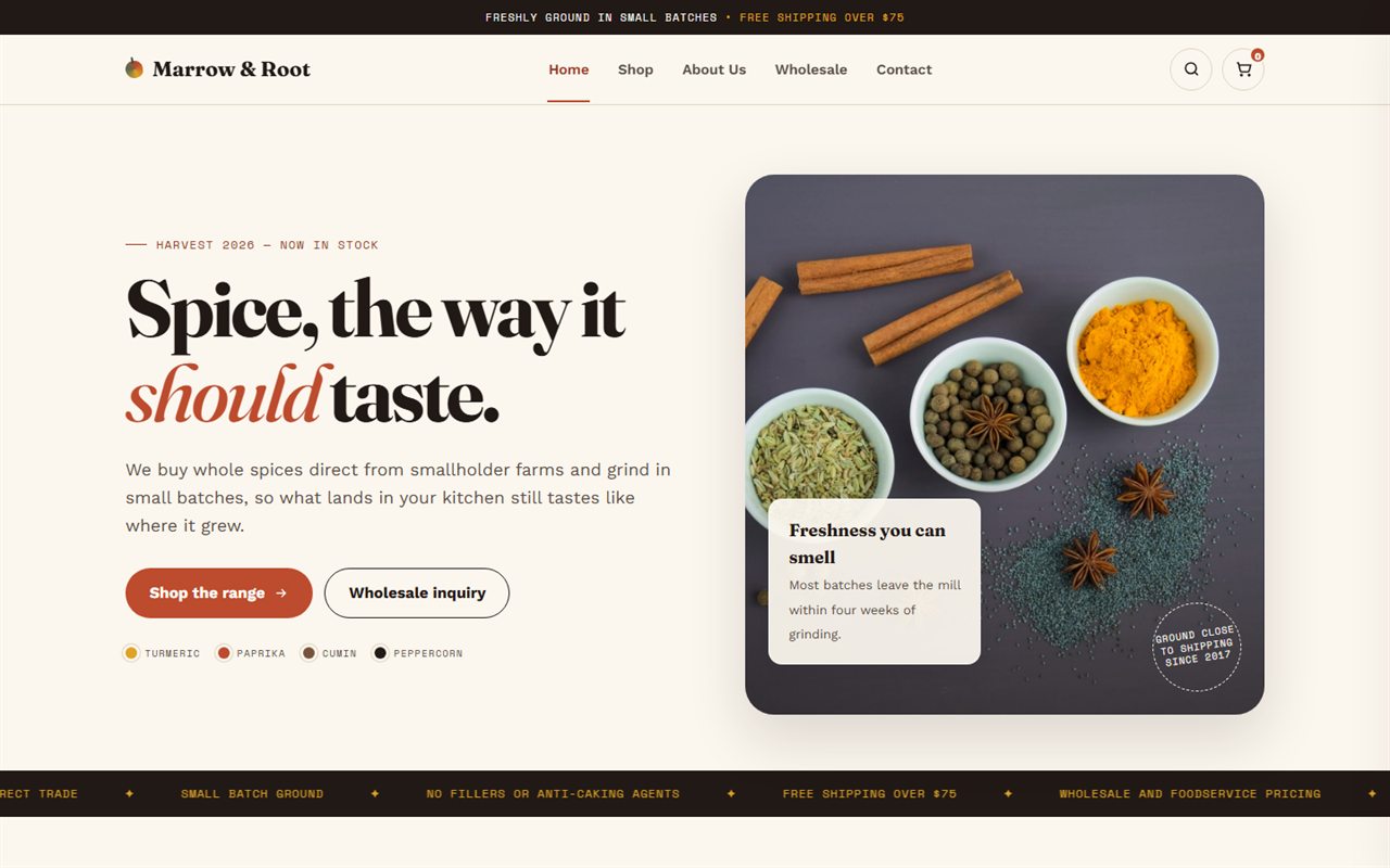 Spice brand website designed by Khoob Studio, shown on a laptop